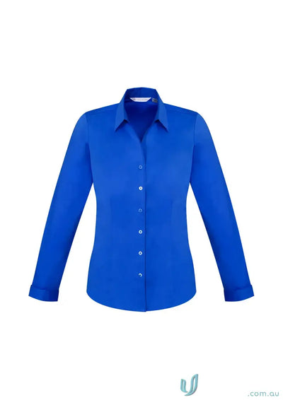 Blue monaco long sleeve shirt from YR Ladies EMB LS Shirt in women’s biz collection