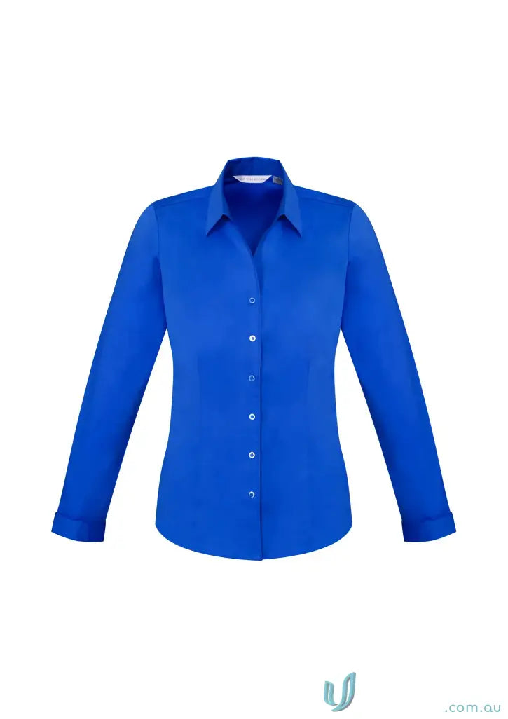 Blue monaco long sleeve shirt from YR Ladies EMB LS Shirt in women’s biz collection