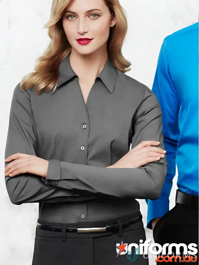 Woman’s gray monaco long sleeve shirt from YR Ladies Biz Collection for women