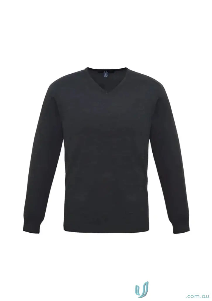 Charcoal gray V-neck sweater from YR Mens EMB Knit Jumper, biz collection Milano merino wool