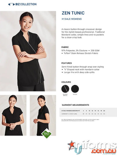 Womens black Zen Crossover Tunic with mandarin collar and stain release fabric